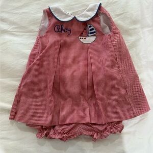 The Proper Peony Sleeveless Gingham Ahoy Sailboat Dress w/ bloomers 24mo